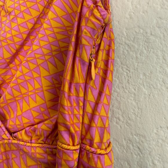 Isaac Mizrahi Blouse Top Women Large Orange Silk V-Neck Sleeveless Baby doll - Picture 6 of 9